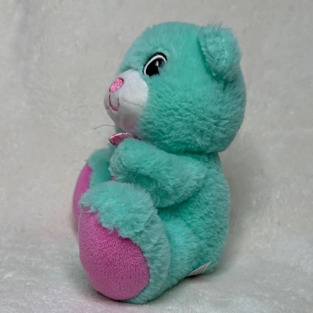 Mom I Love You Ribbon Bow Tie Plush Teal & Pink Teddy Bear Bow Ribbon NWOT